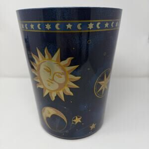 Vintage Celestial Night Sky Waste Basket Trash Can Moon Star Sun Blue 90s Y2K